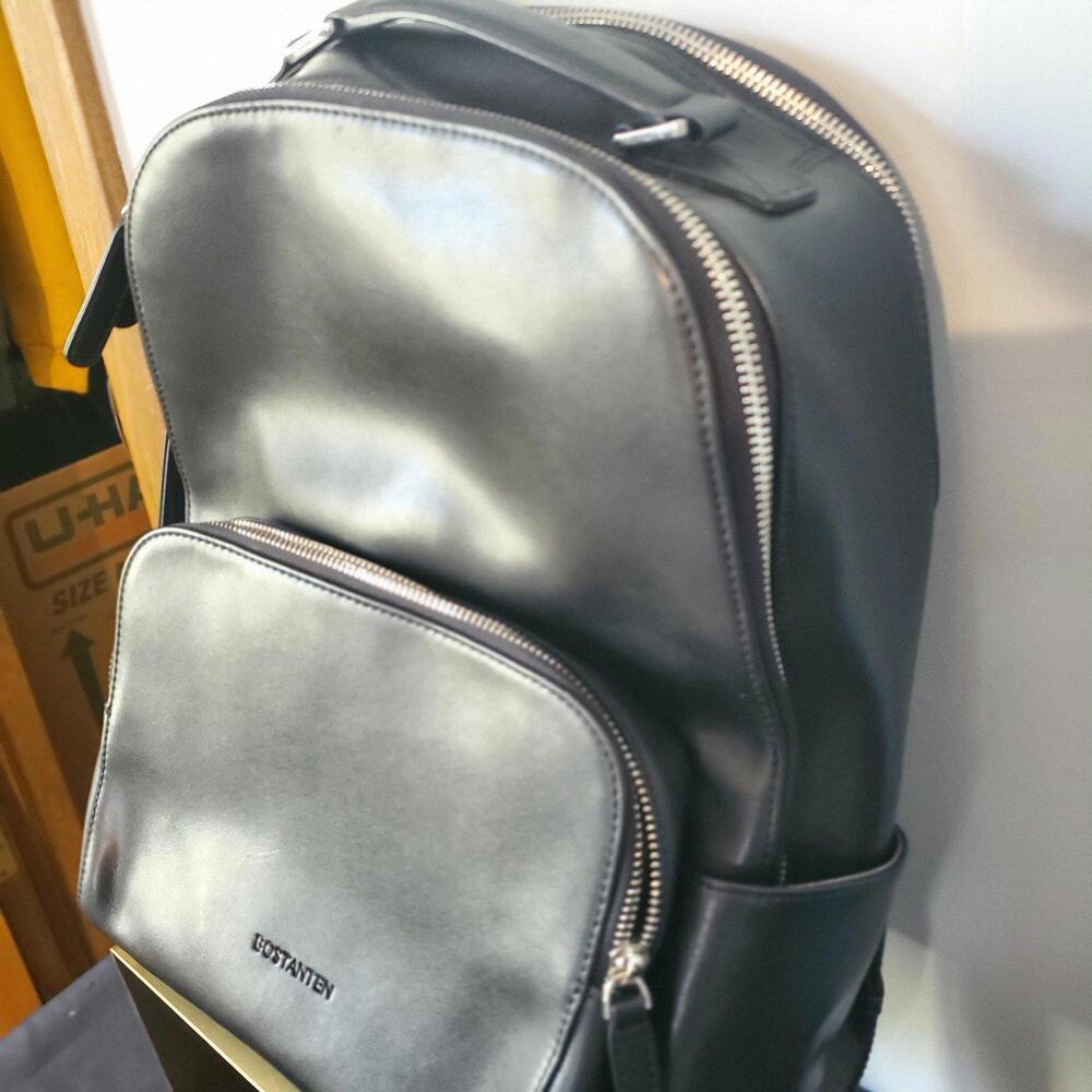 NICE large black faux leather backpack silver hardware multiple pockets